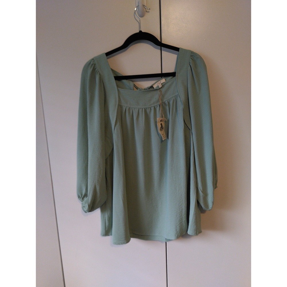 Easel Womens Peasant Top Size M Sage Green Boho Chic Cottage Romantic Feminine